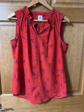 CAbi Red Floral Sleeveless Ruffle-Neck Camisole